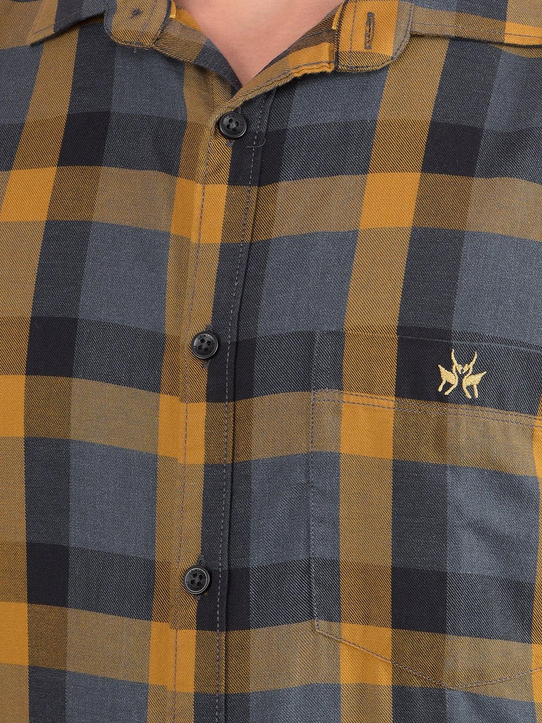 Mustard Checked Shirt-Men Shirts-Crimsoune Club