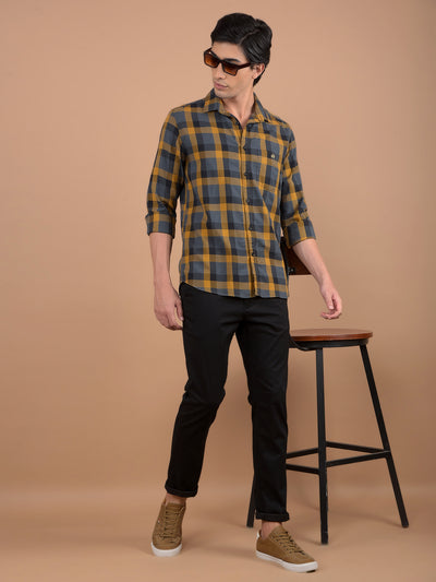 Mustard Checked Shirt-Men Shirts-Crimsoune Club