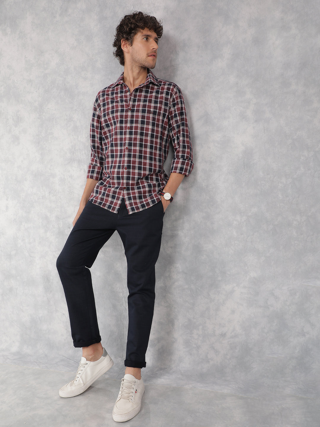 Wine Checkered Shirt-Men Shirts-Crimsoune Club