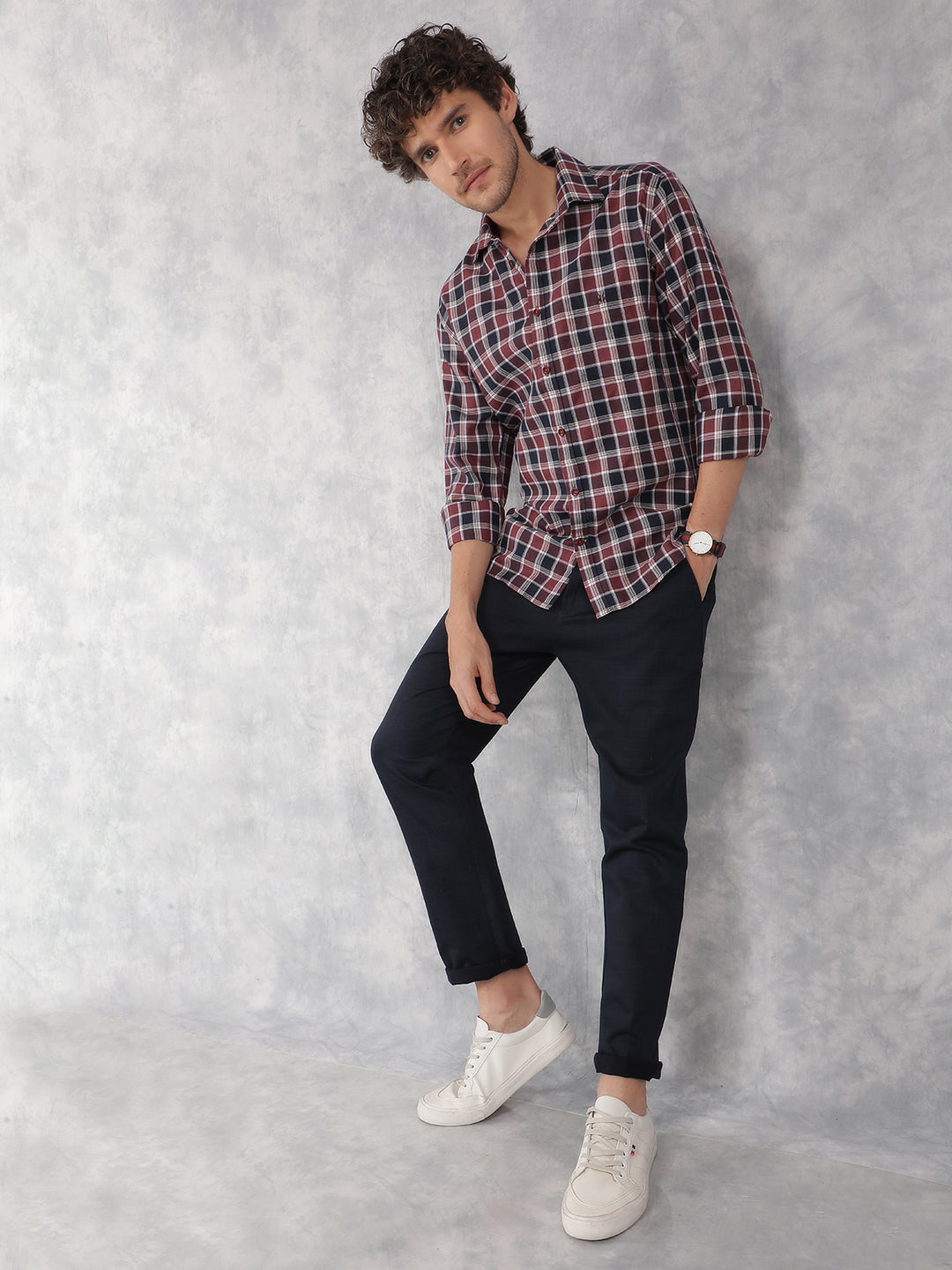 Wine Checkered Shirt-Men Shirts-Crimsoune Club