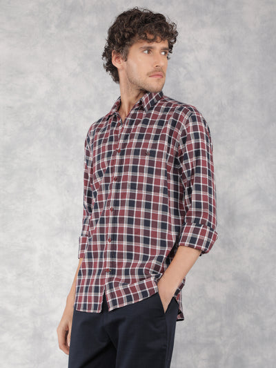 Wine Checkered Shirt-Men Shirts-Crimsoune Club