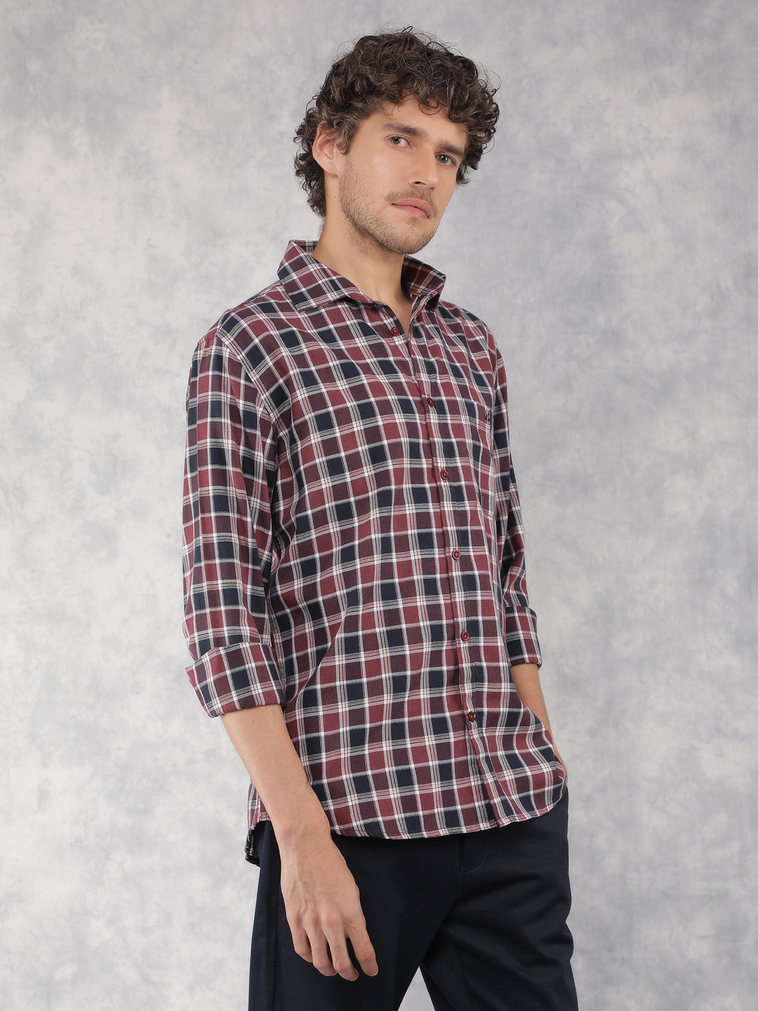 Wine Checkered Shirt-Men Shirts-Crimsoune Club