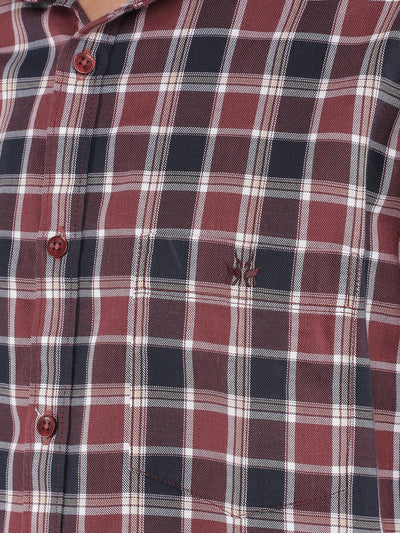 Wine Checkered Shirt-Men Shirts-Crimsoune Club