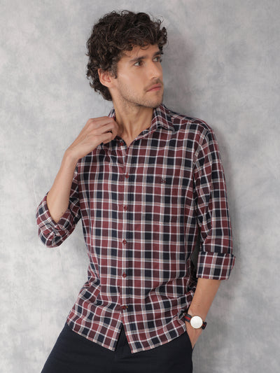 Wine Checkered Shirt-Men Shirts-Crimsoune Club