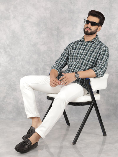 Green Checked Shirt-Men Shirts-Crimsoune Club