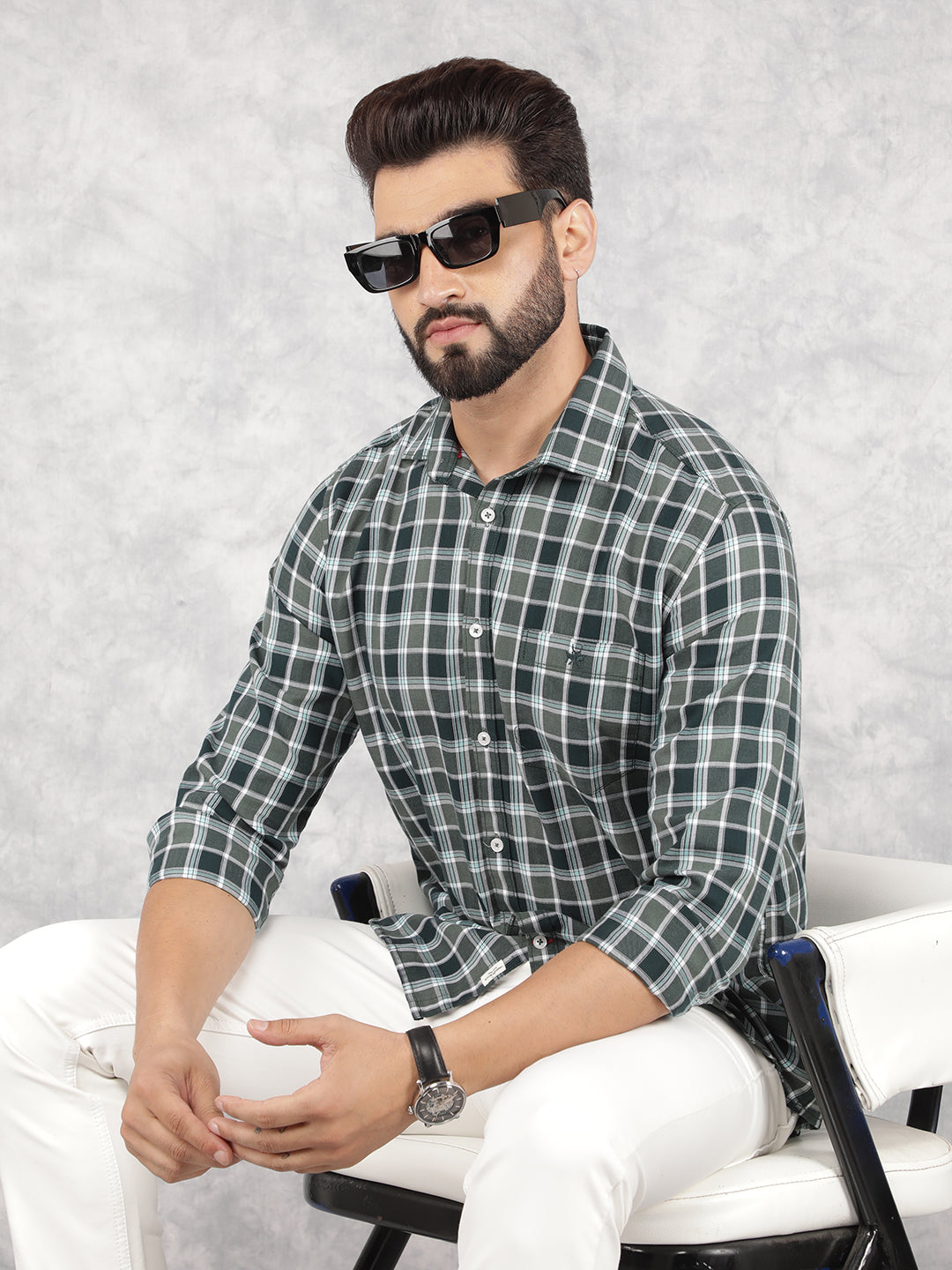 Green Checked Shirt-Men Shirts-Crimsoune Club