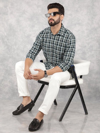 Green Checked Shirt-Men Shirts-Crimsoune Club