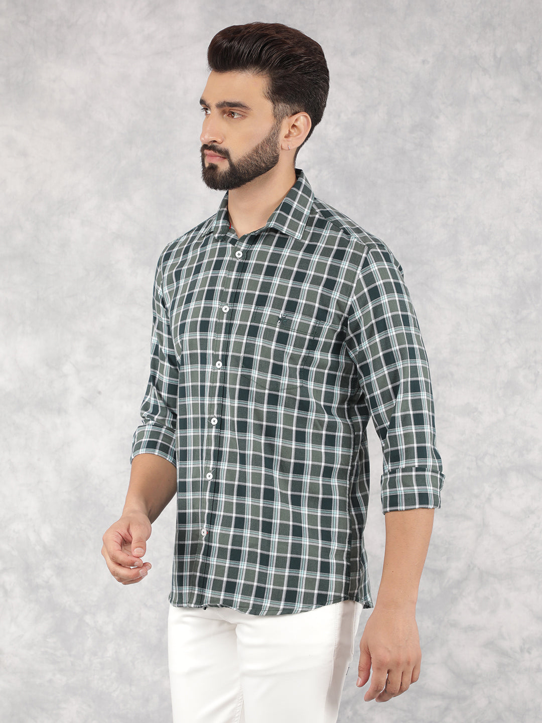 Green Checked Shirt-Men Shirts-Crimsoune Club