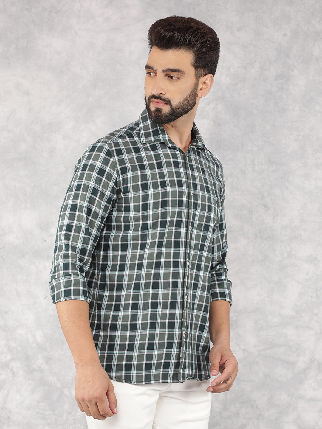 Green Checked Shirt-Men Shirts-Crimsoune Club