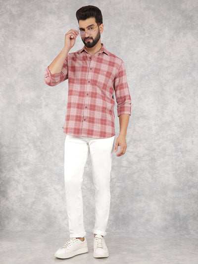 Pink Checked 100% Cotton Shirt-Men Shirts-Crimsoune Club