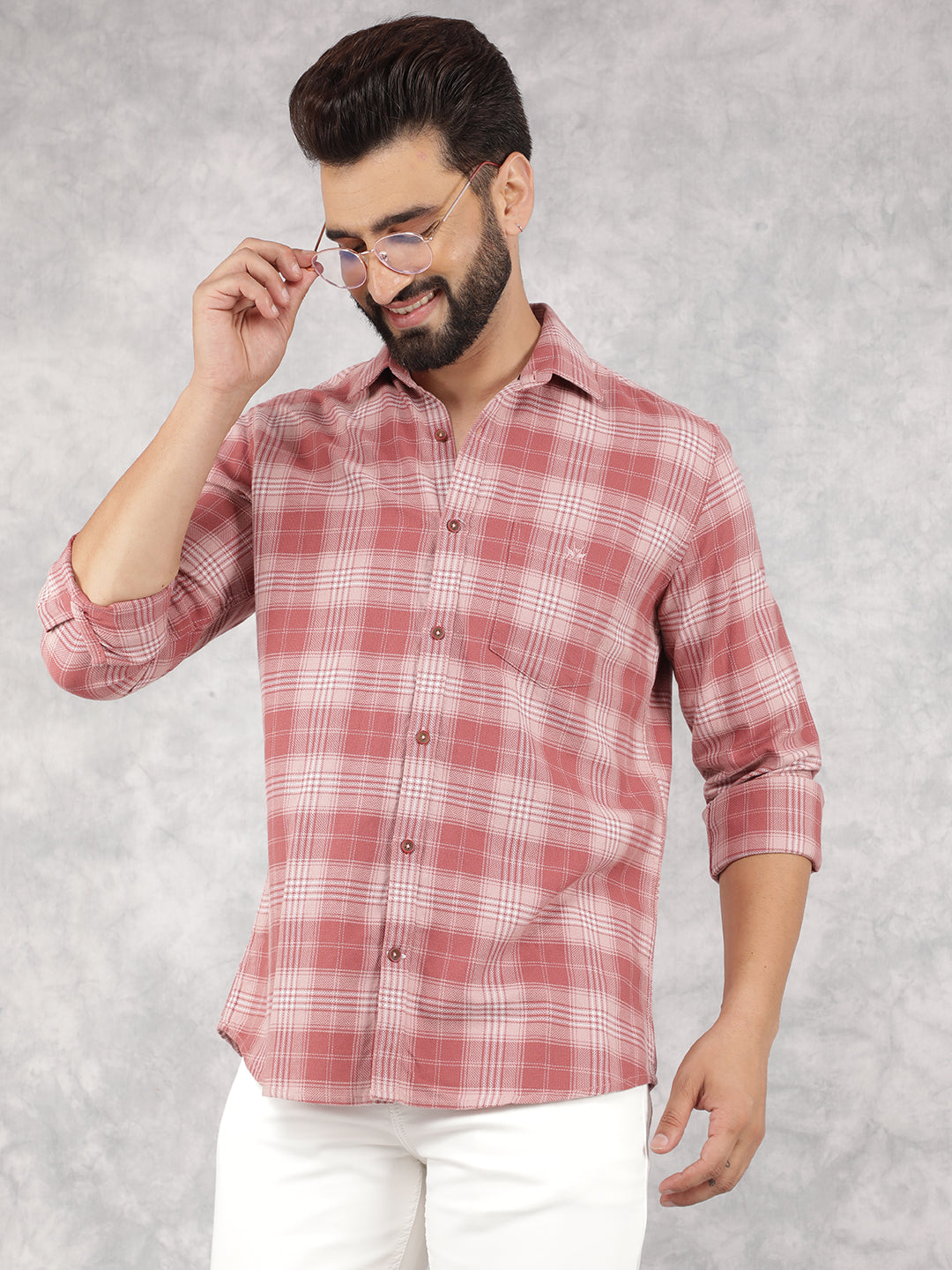 Pink Checked 100% Cotton Shirt-Men Shirts-Crimsoune Club