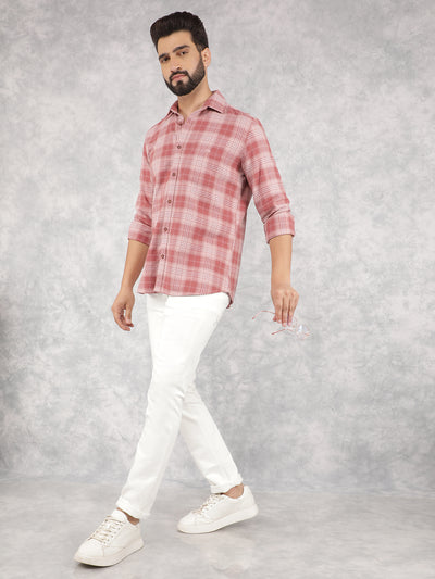 Pink Checked 100% Cotton Shirt-Men Shirts-Crimsoune Club