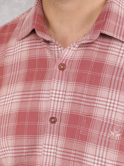 Pink Checked 100% Cotton Shirt-Men Shirts-Crimsoune Club