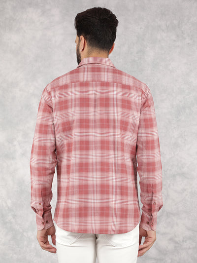 Pink Checked 100% Cotton Shirt-Men Shirts-Crimsoune Club