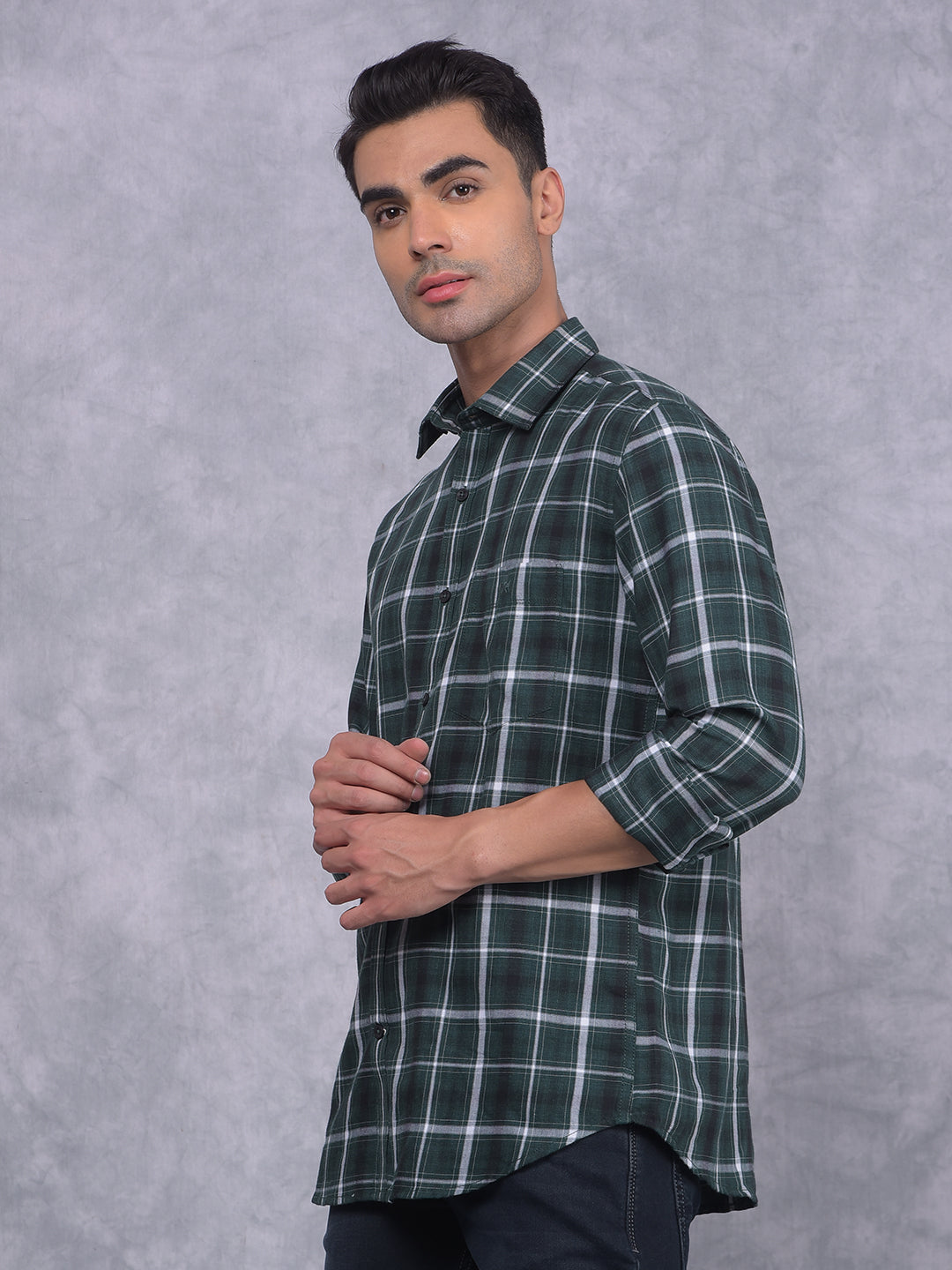 Teal Green Checkered Shirt-Men Shirts-Crimsoune Club