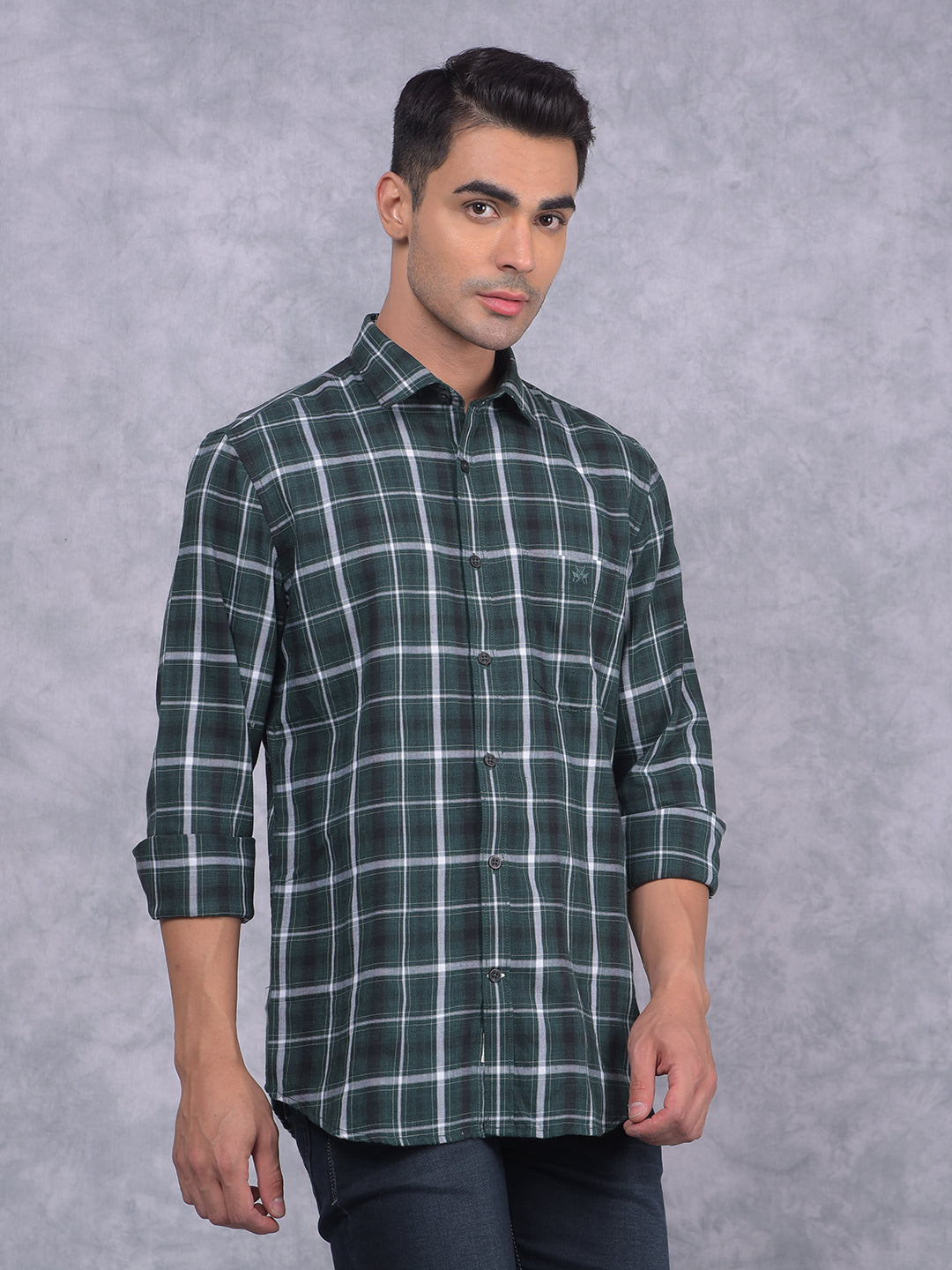 Teal Green Checkered Shirt-Men Shirts-Crimsoune Club