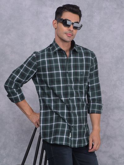 Teal Green Checkered Shirt-Men Shirts-Crimsoune Club