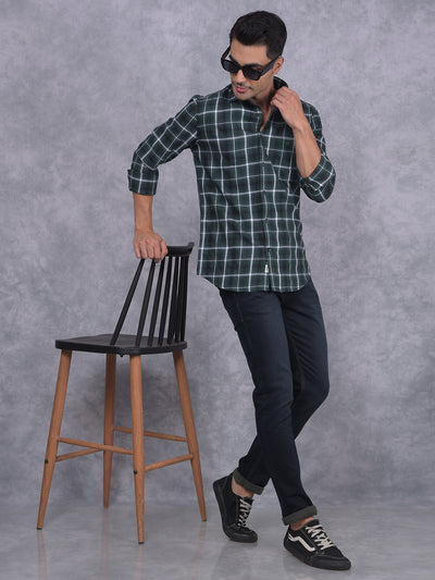 Teal Green Checkered Shirt-Men Shirts-Crimsoune Club