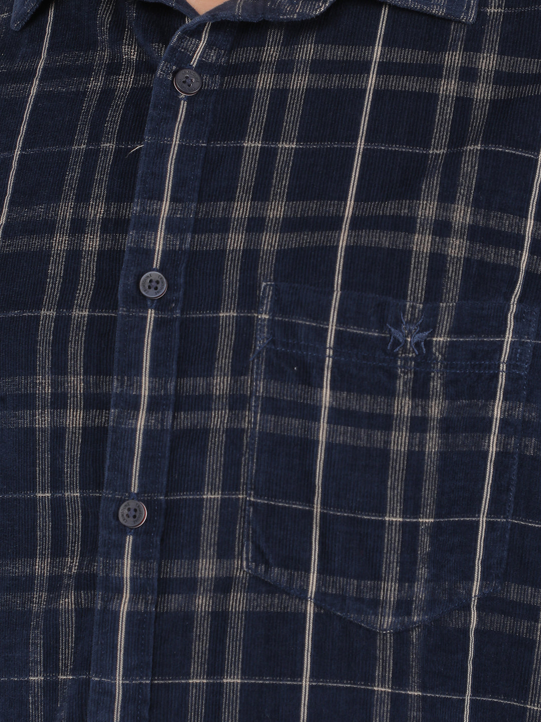 Navy Blue Checkered 100% Cotton Corduroy Shirt-Men Shirts-Crimsoune Club