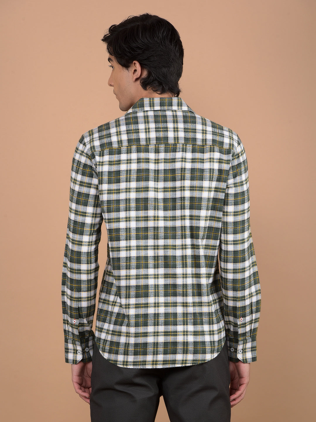 Green 100% Cotton Checked Shirt-Men Shirts-Crimsoune Club