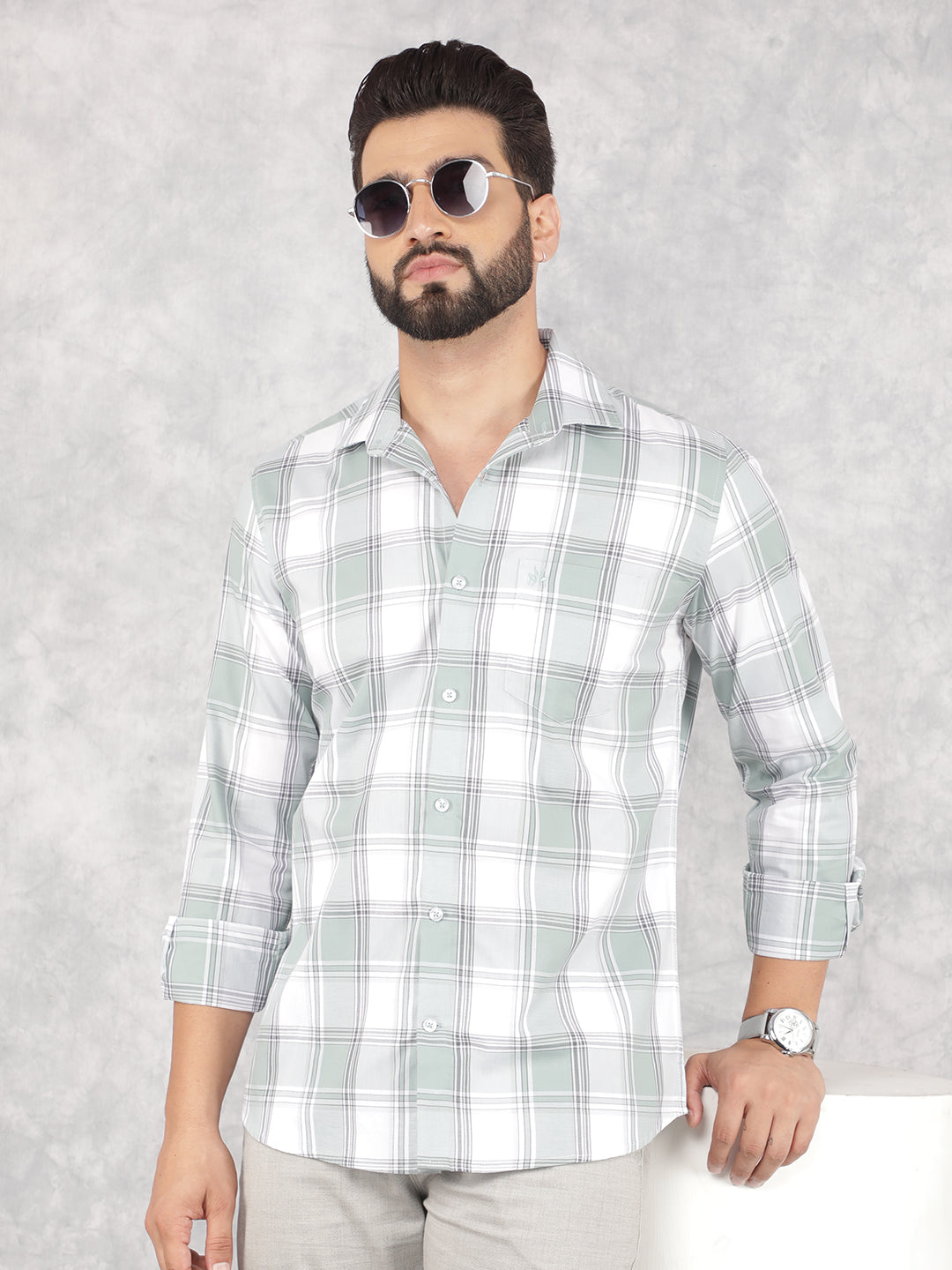 Green Checked 100% Cotton Shirt-Men Shirts-Crimsoune Club