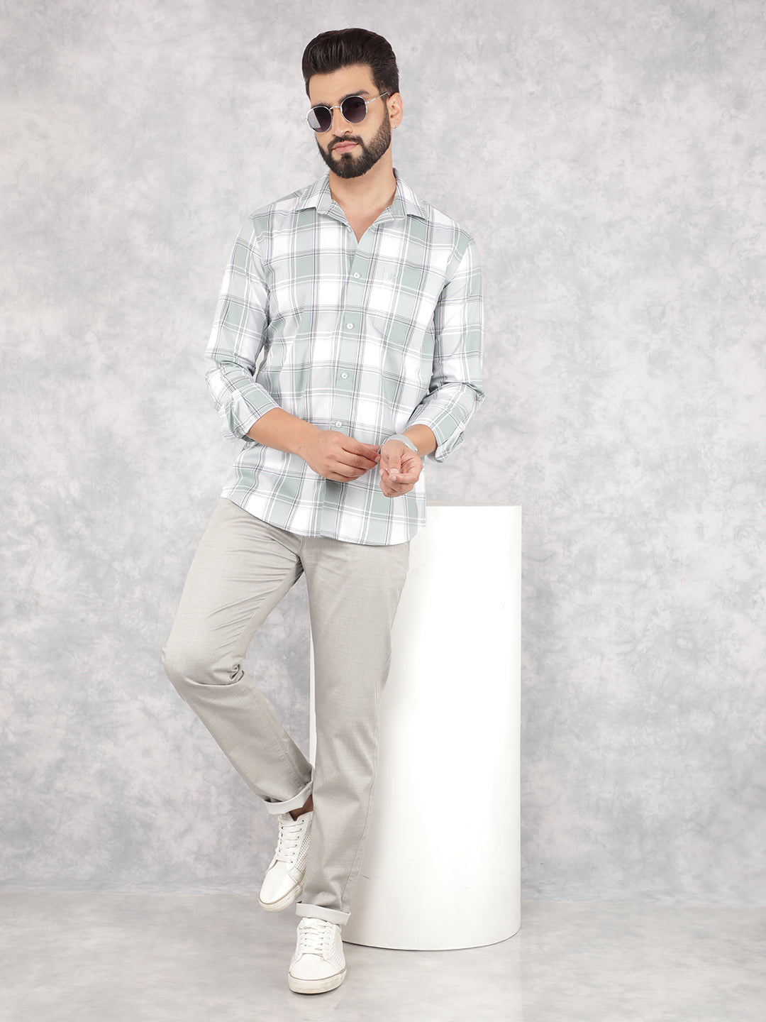 Green Checked 100% Cotton Shirt-Men Shirts-Crimsoune Club