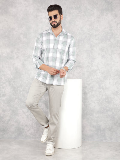 Green Checked 100% Cotton Shirt-Men Shirts-Crimsoune Club