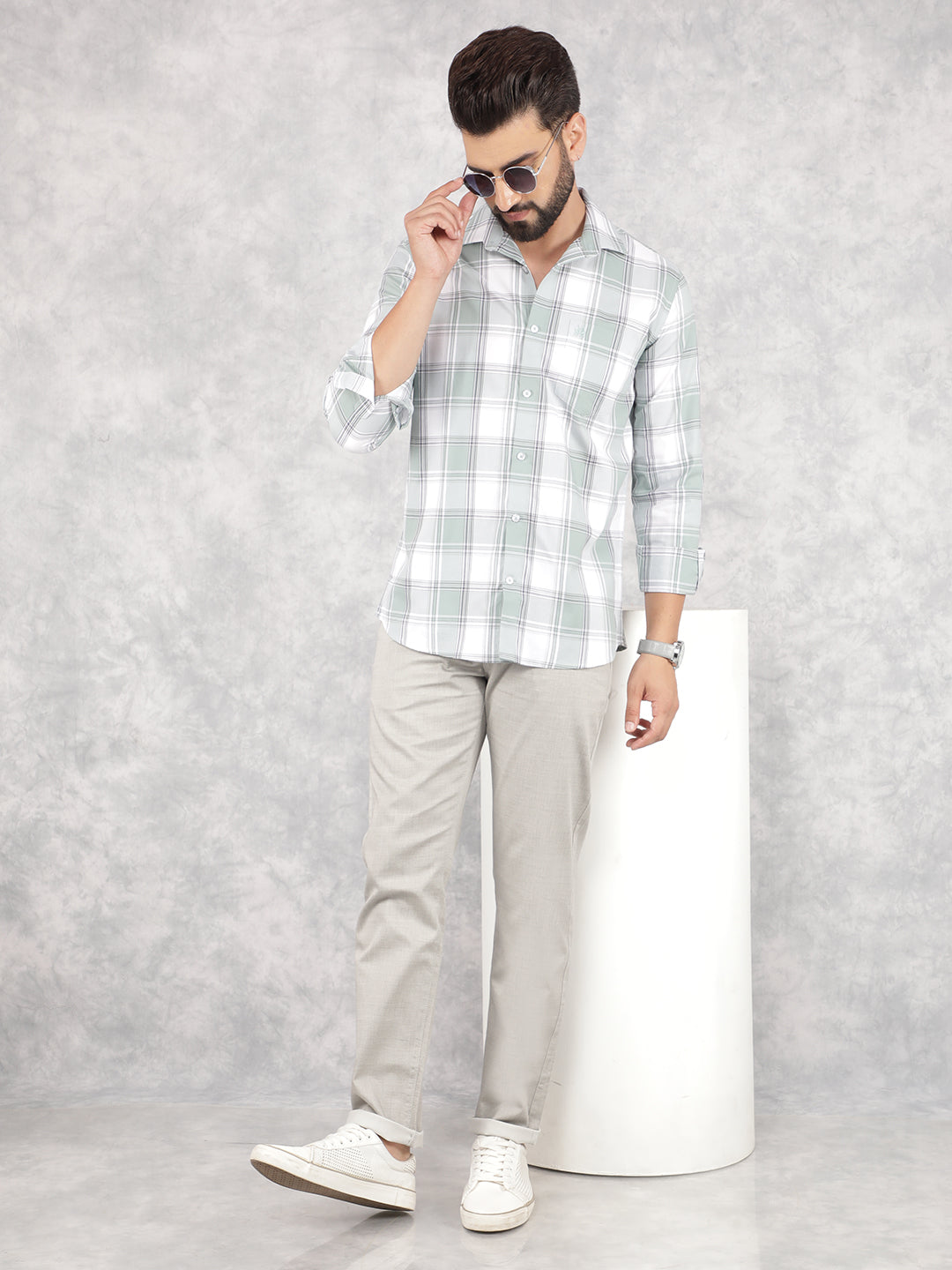 Green Checked 100% Cotton Shirt-Men Shirts-Crimsoune Club