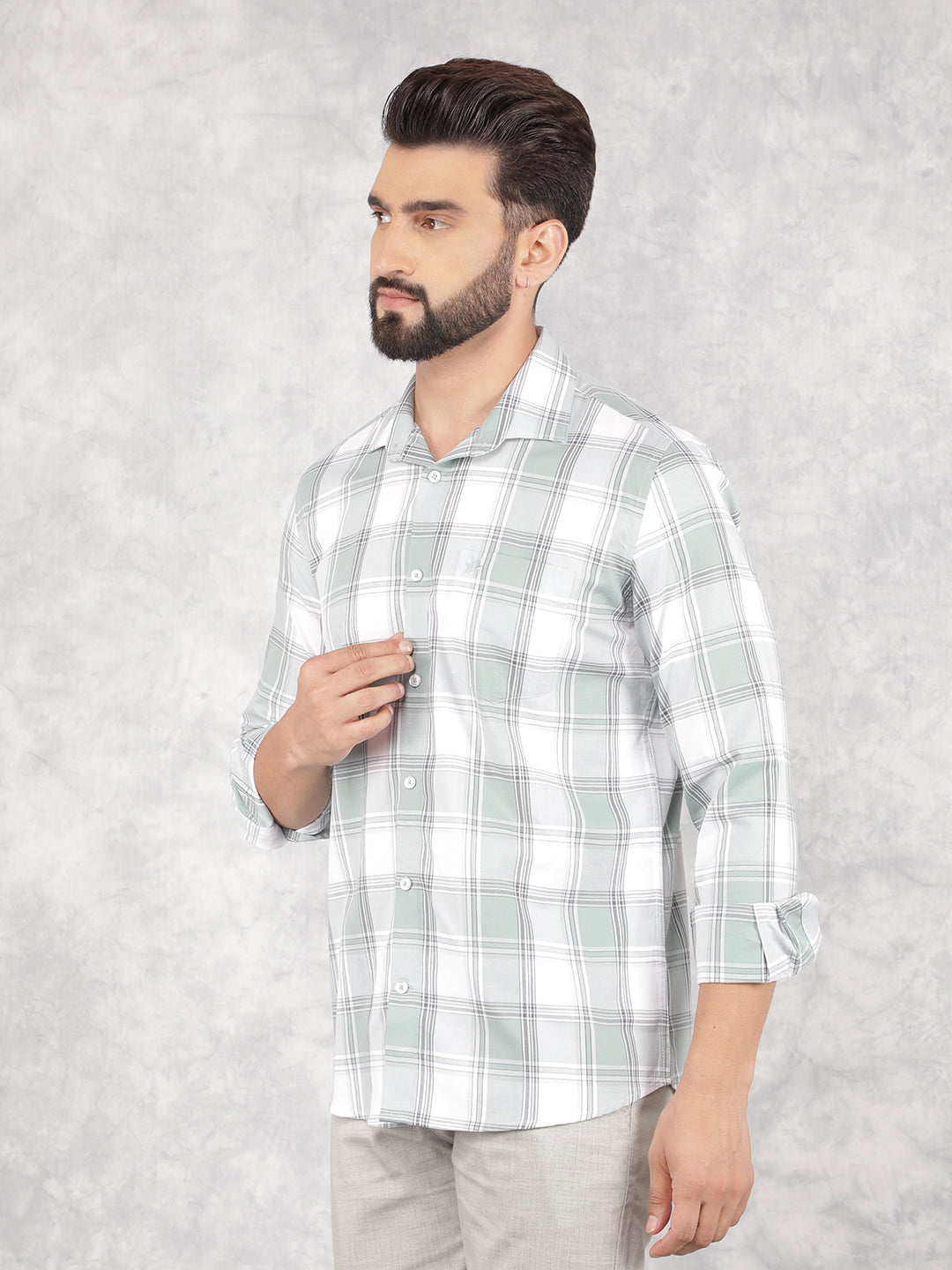 Green Checked 100% Cotton Shirt-Men Shirts-Crimsoune Club