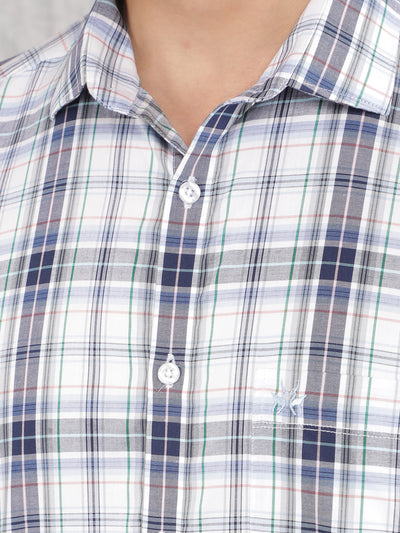 Blue Checked 100% Cotton Shirt-Men Shirts-Crimsoune Club