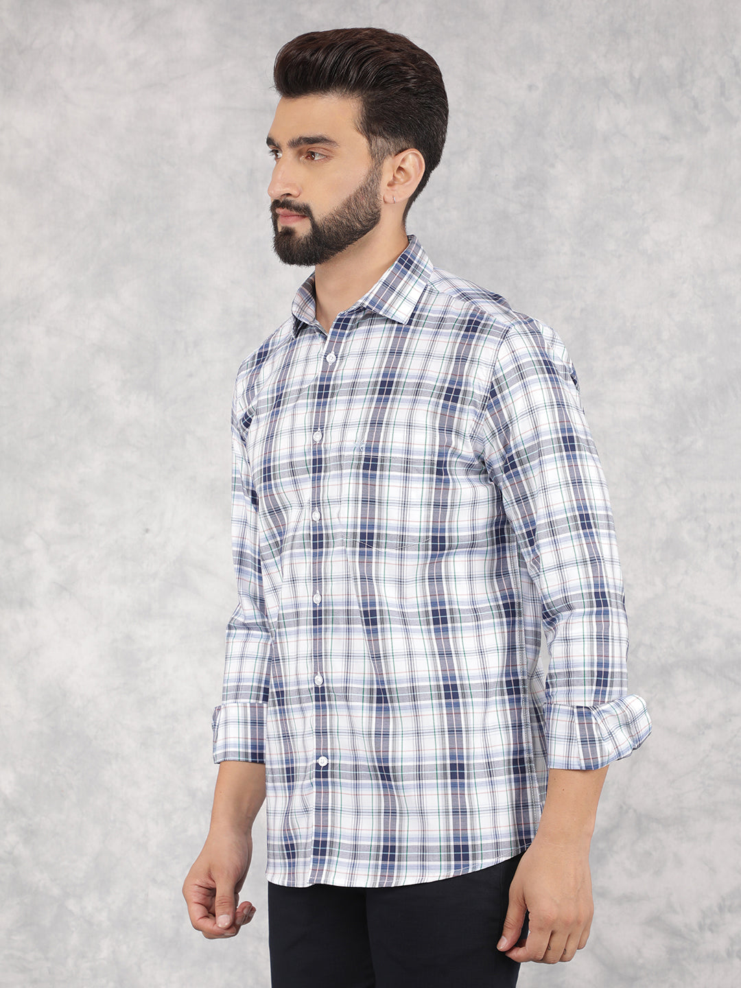 Blue Checked 100% Cotton Shirt-Men Shirts-Crimsoune Club