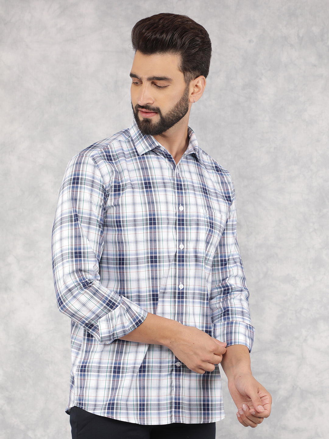 Blue Checked 100% Cotton Shirt-Men Shirts-Crimsoune Club