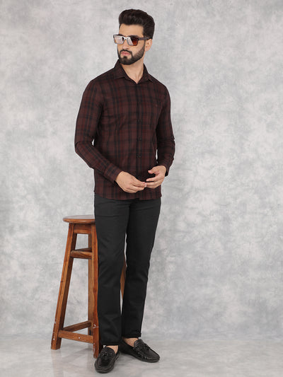 Brown Checked 100% Cotton Shirt-Men Shirts-Crimsoune Club