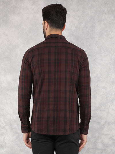 Brown Checked 100% Cotton Shirt-Men Shirts-Crimsoune Club