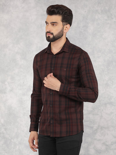 Brown Checked 100% Cotton Shirt-Men Shirts-Crimsoune Club