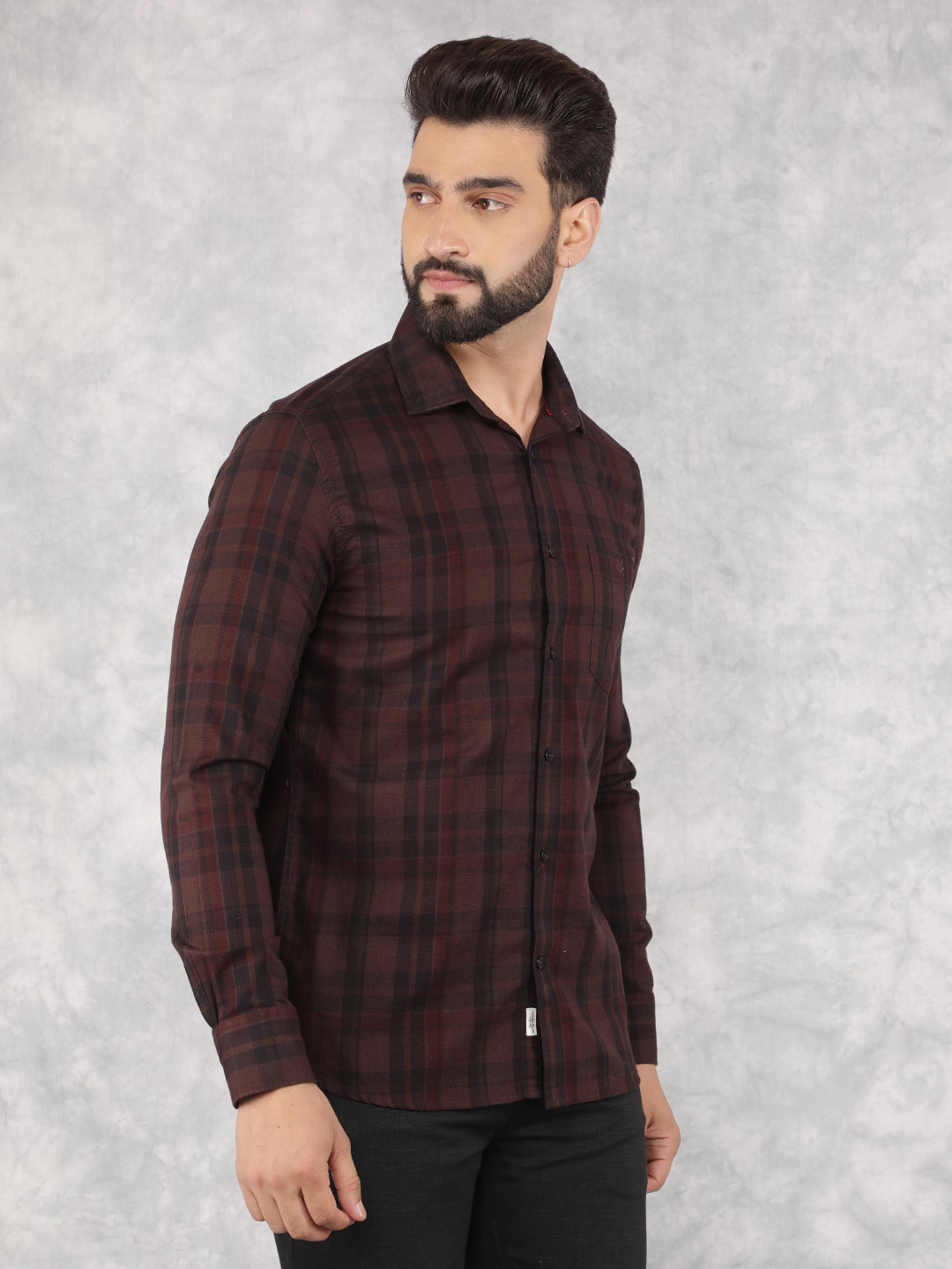 Brown Checked 100% Cotton Shirt-Men Shirts-Crimsoune Club