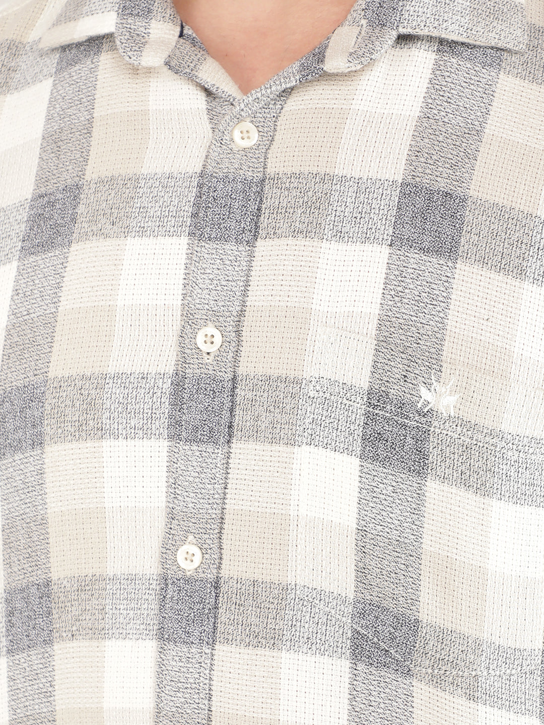 Beige Checked Corduroy Shirt-Men Shirts-Crimsoune Club