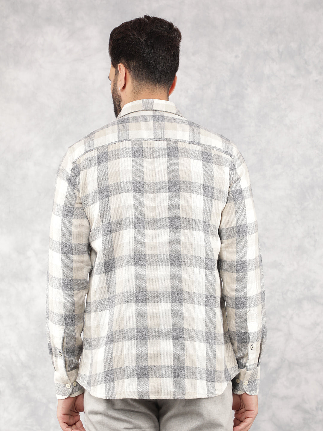 Beige Checked Corduroy Shirt-Men Shirts-Crimsoune Club