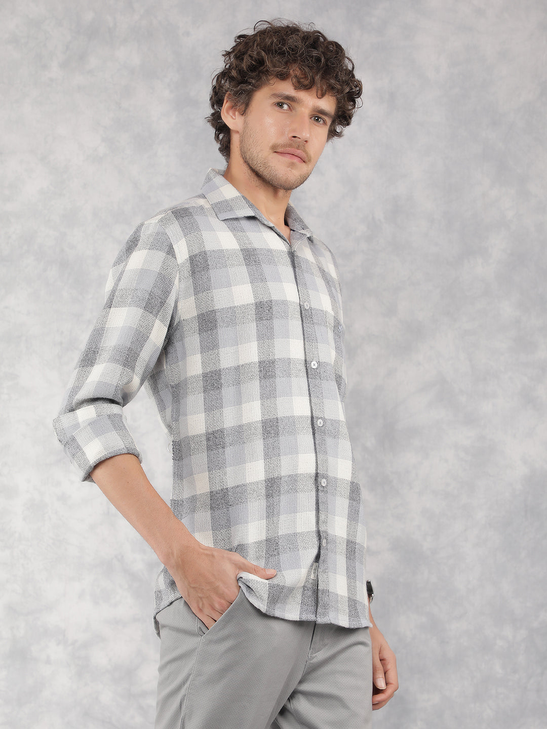 Grey Checkered Shirt-Men Shirts-Crimsoune Club