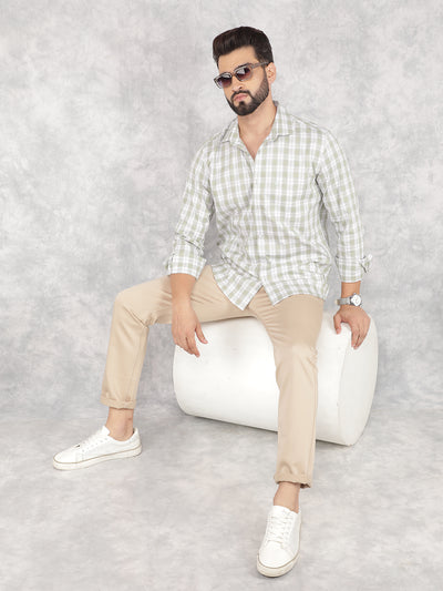 Green Checked 100% Cotton Shirt-Men Shirts-Crimsoune Club