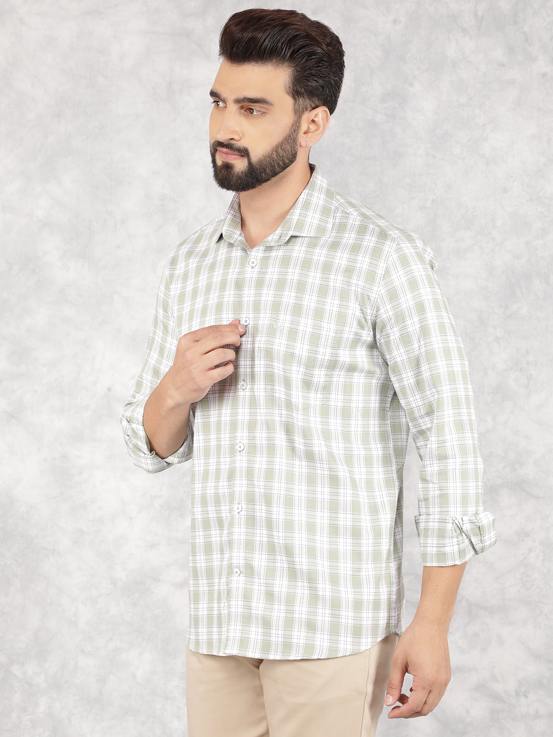 Green Checked 100% Cotton Shirt-Men Shirts-Crimsoune Club