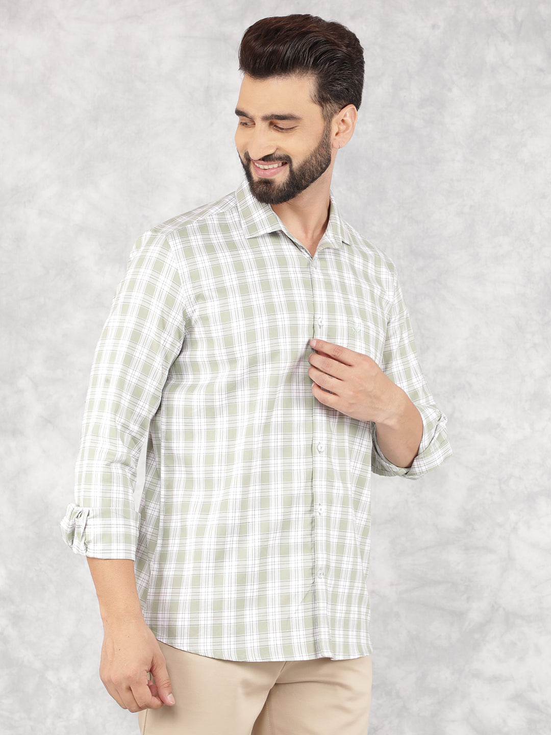 Green Checked 100% Cotton Shirt-Men Shirts-Crimsoune Club