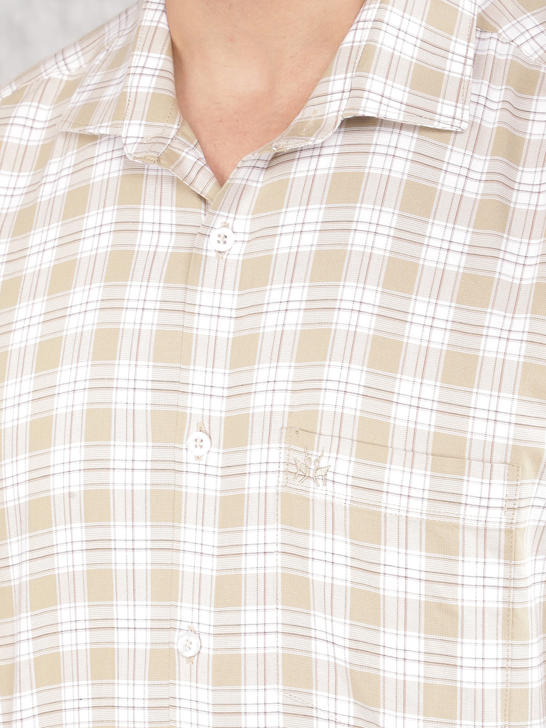 Beige Checked 100% Cotton Shirt-Men Shirts-Crimsoune Club