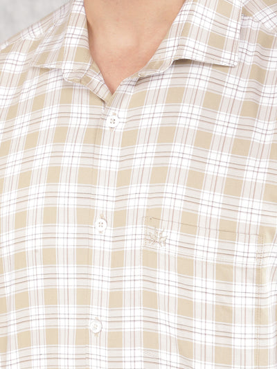 Beige Checked 100% Cotton Shirt-Men Shirts-Crimsoune Club