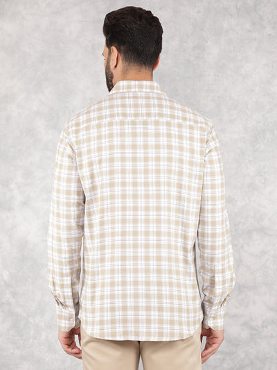 Beige Checked 100% Cotton Shirt-Men Shirts-Crimsoune Club