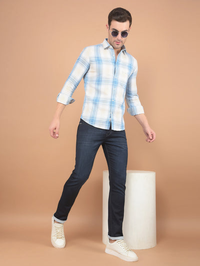 Blue Checked Linen Shirt-Men Shirts-Crimsoune Club