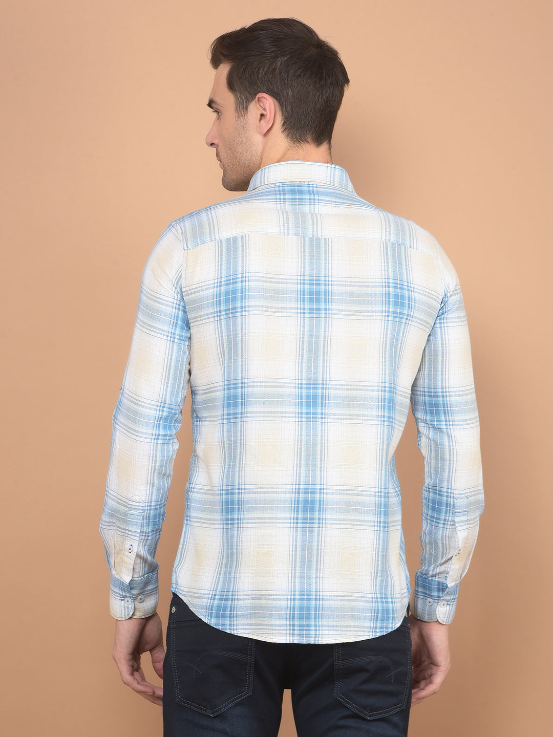 Blue Checked Linen Shirt-Men Shirts-Crimsoune Club