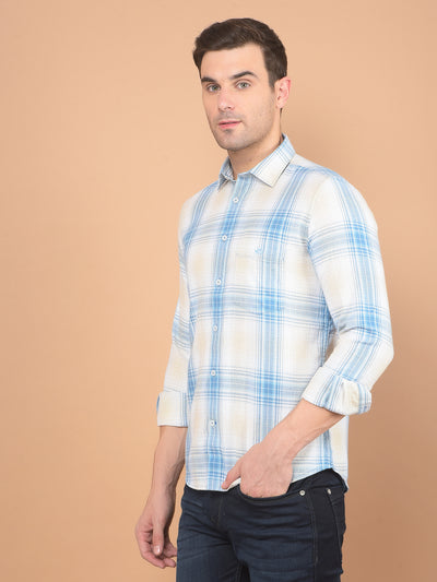 Blue Checked Linen Shirt-Men Shirts-Crimsoune Club