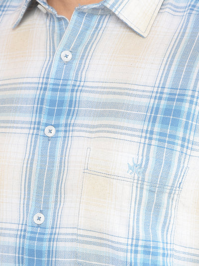 Blue Checked Linen Shirt-Men Shirts-Crimsoune Club