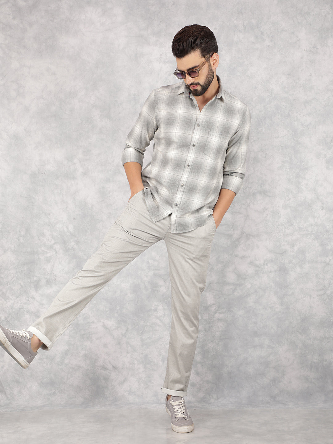 Grey Checked 100% Cotton Shirt-Men Shirts-Crimsoune Club